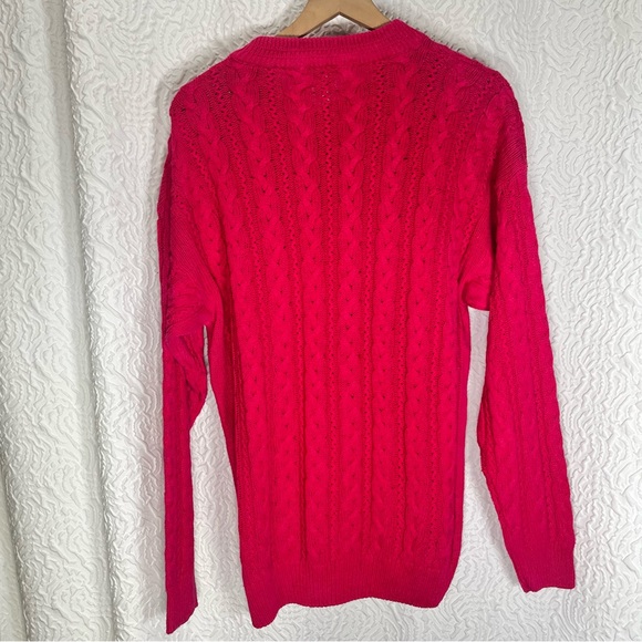 VINTAGE Fuchsia Crew Neck Cable Knit Sweater Top - Picture 2 of 4